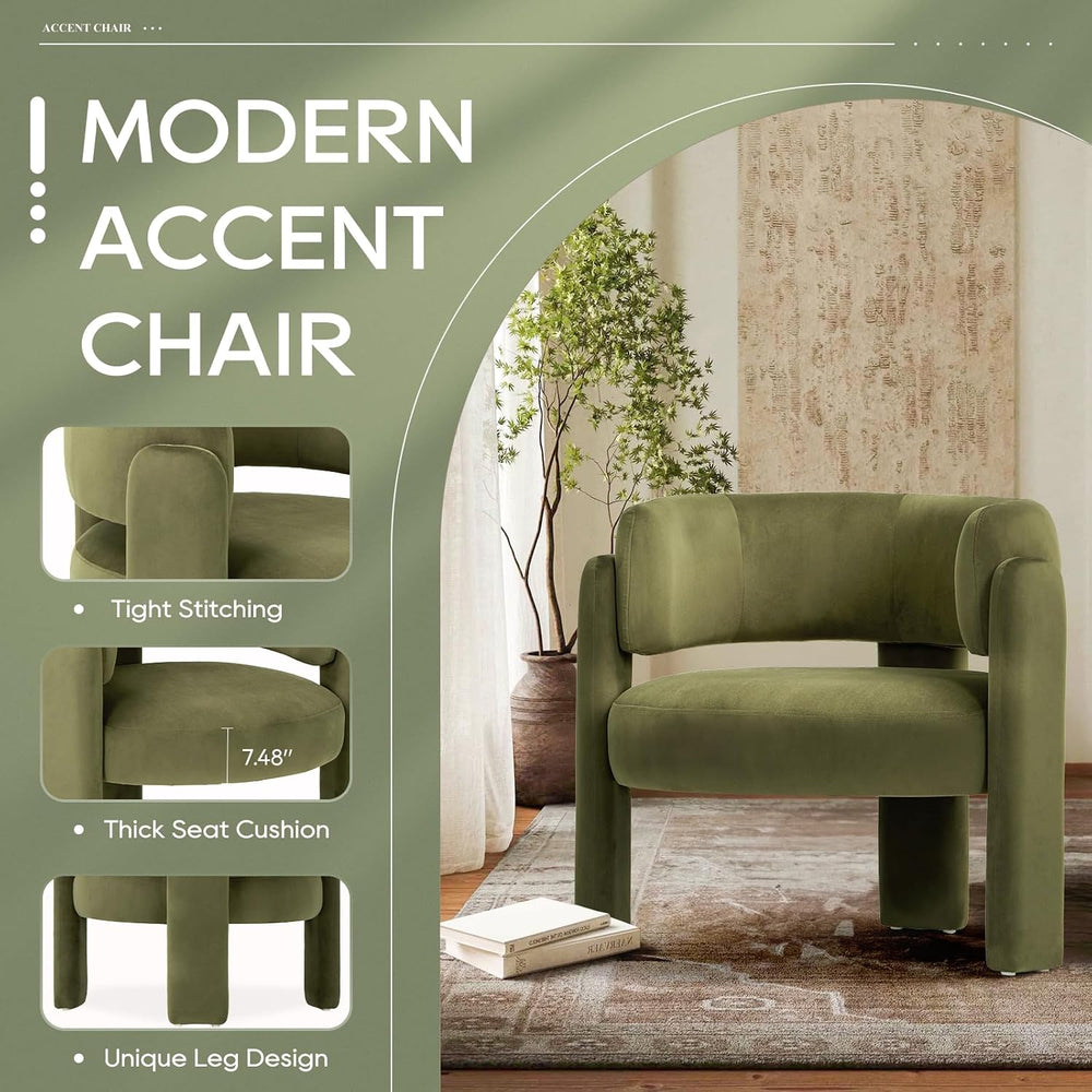 COLAMY Modern Accent Chair,Upholstered Barrel Chair with Curved Back,Green