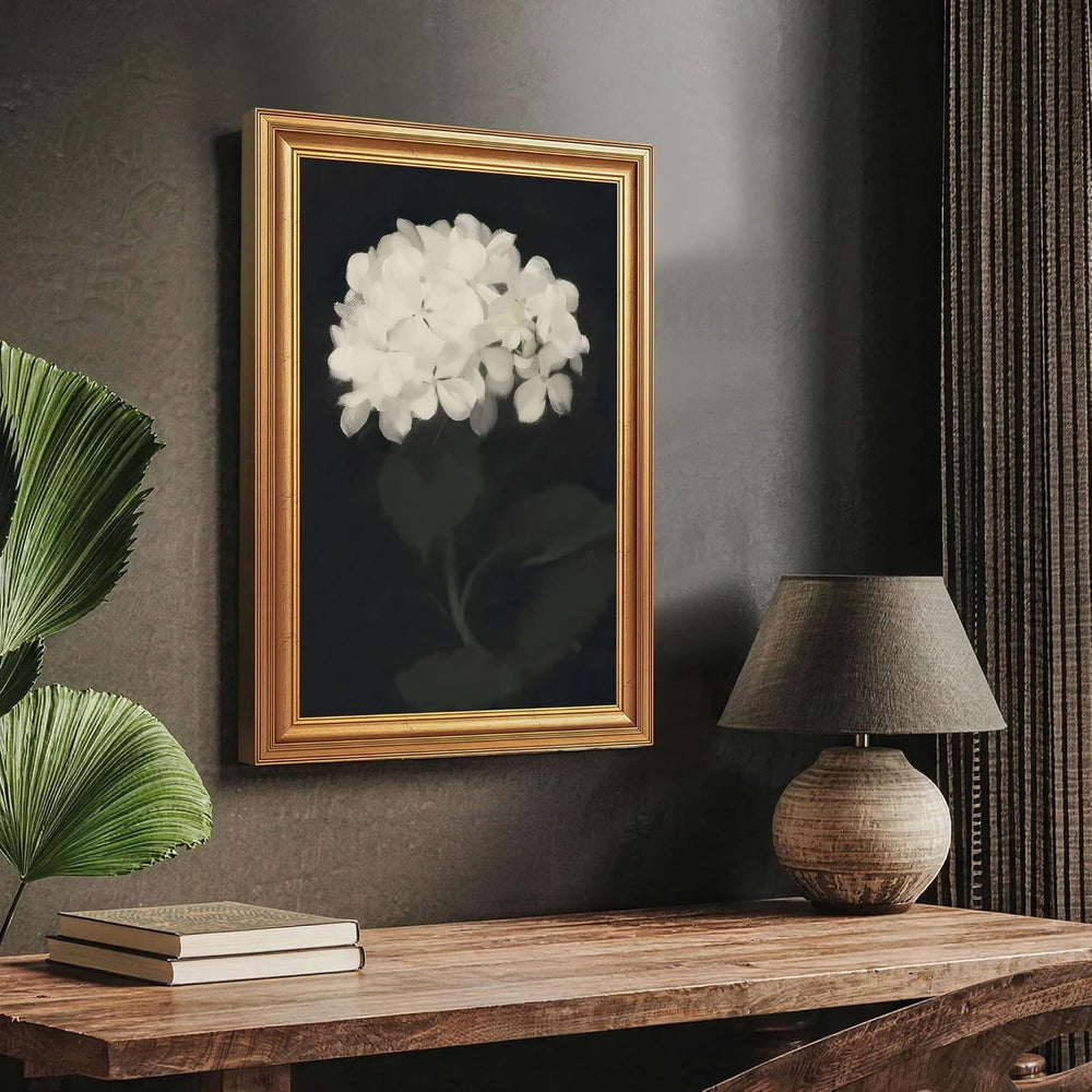 EJPFOGV White Hydrangea Framed Canvas wall art Black Background 16x24 inch