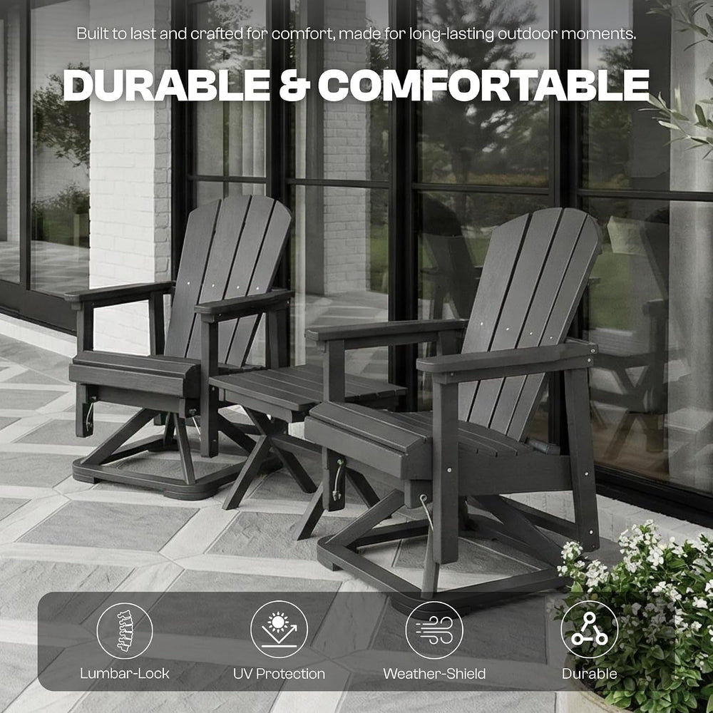Set of 2 Adirondack Swivel Glider Chairs, All-Weather HDPE Patio Glider Set f...