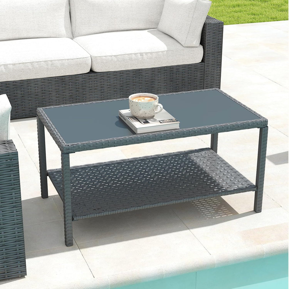 Helios&Hestia Rectangle All Weather Rattan Wicker Outdoor Coffee Side End...