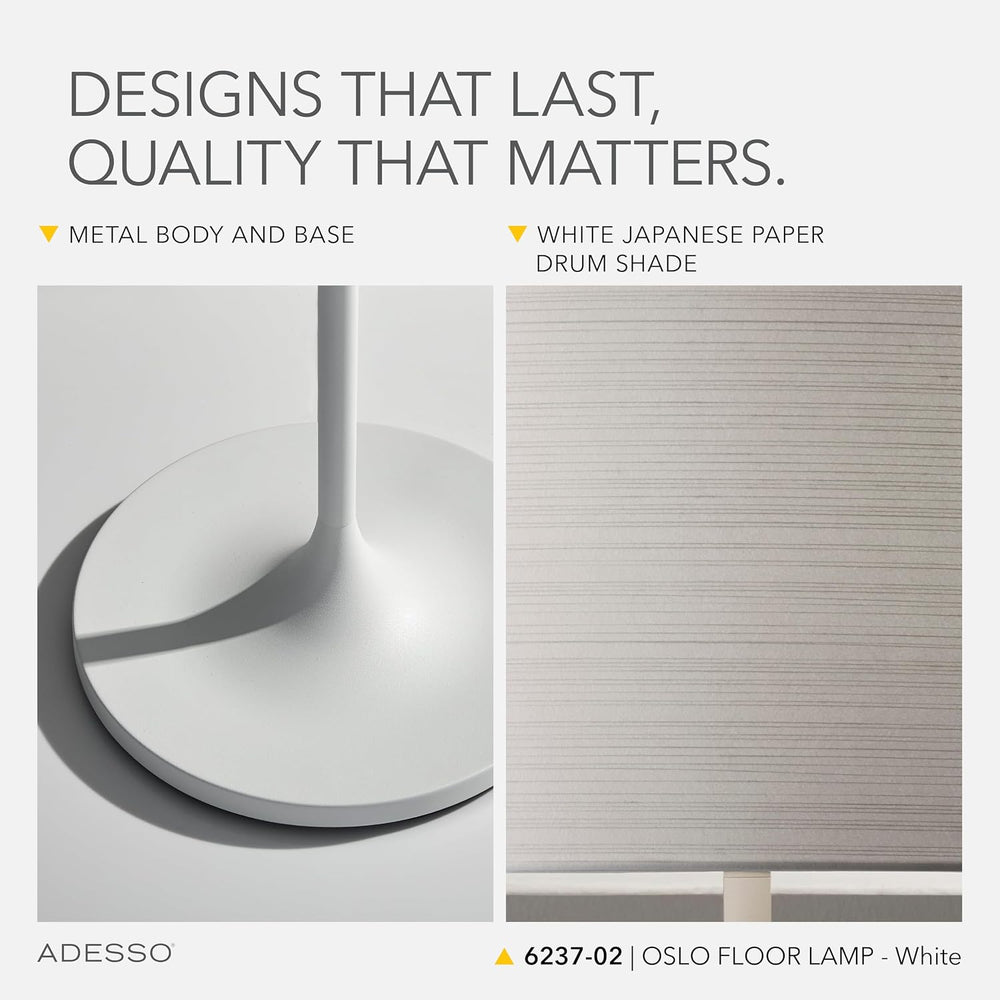 Adesso Floor Lamp, Matte White, Scratch-Proof, Corrosion Resistant, 60”