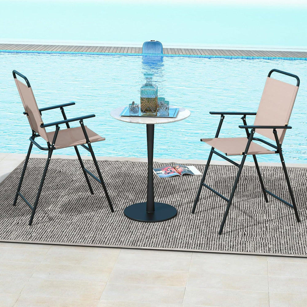 GIANTEX Outdoor Folding Bar Chair Set of 2, Counter-Height Patio Chairs with ...