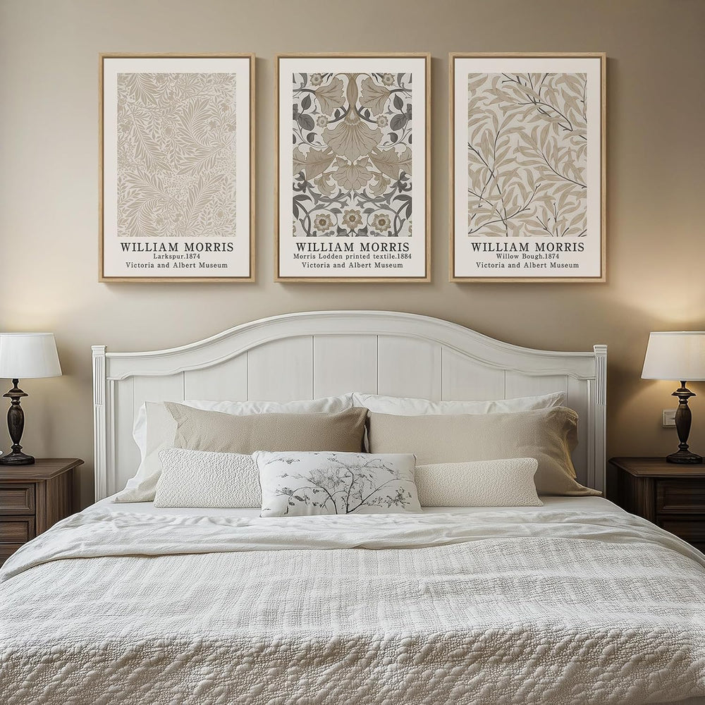 Large Framed Vintage William Morris Wall Art for Living Room, 24x36 In