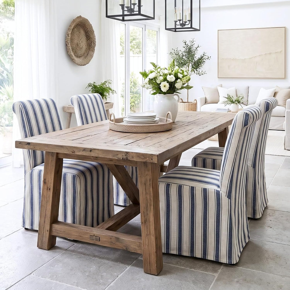 chairus Slipcovered Upholstered Parsons Dining Chairs Set of 2, Blue Stripe