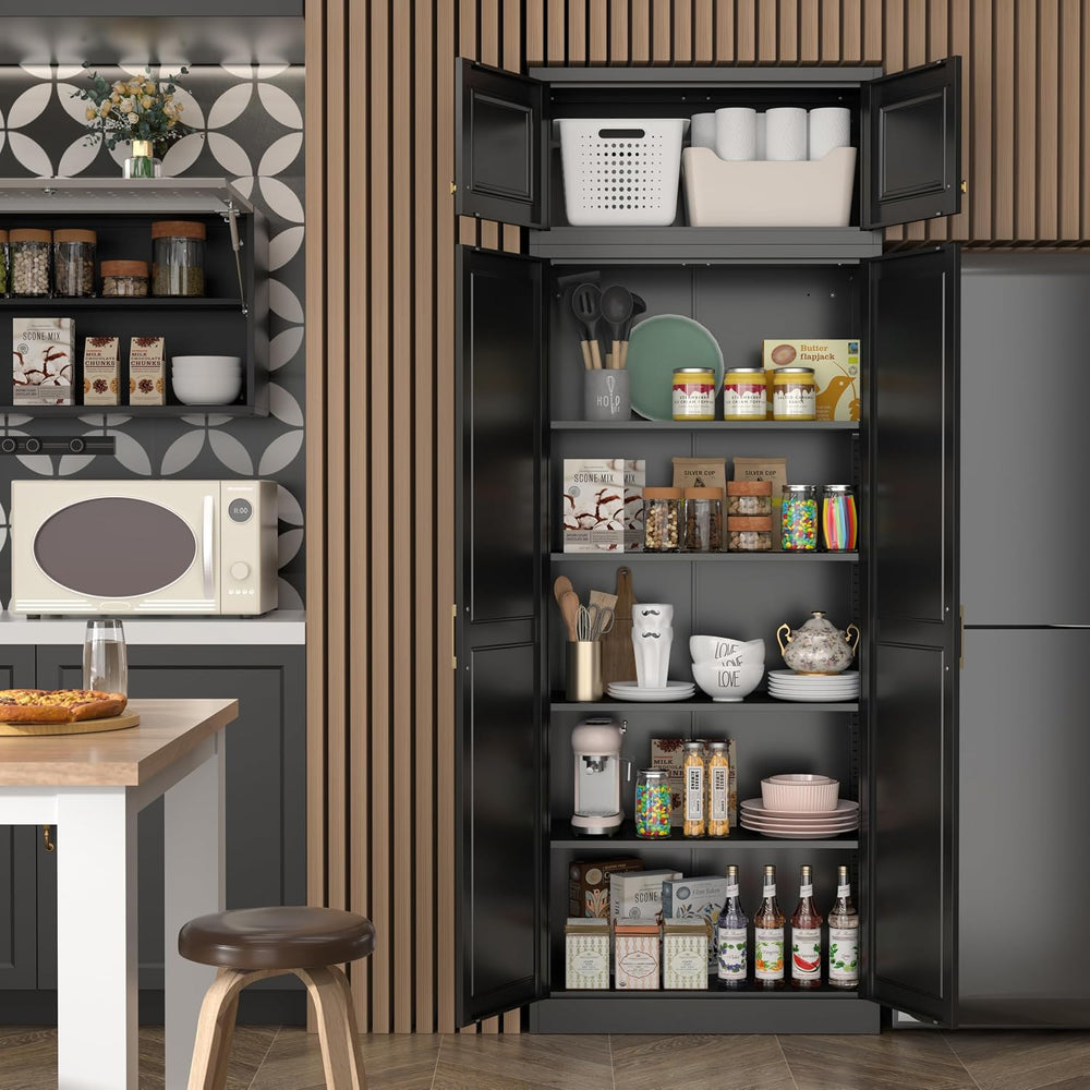 Steeloong 86"Metal Pantry Storage Cabinet with Doors & 4 Adjustable ...