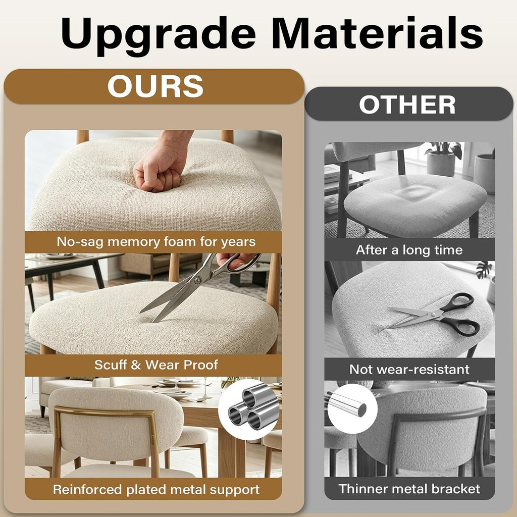 300LBS Dining Chairs Set of 2,Metal Kitchen Chairs,Modern Fabric Upholstered Dining Room Chairs with Ergonomic Curved Backrest for Kitchen Dining Room,Beige