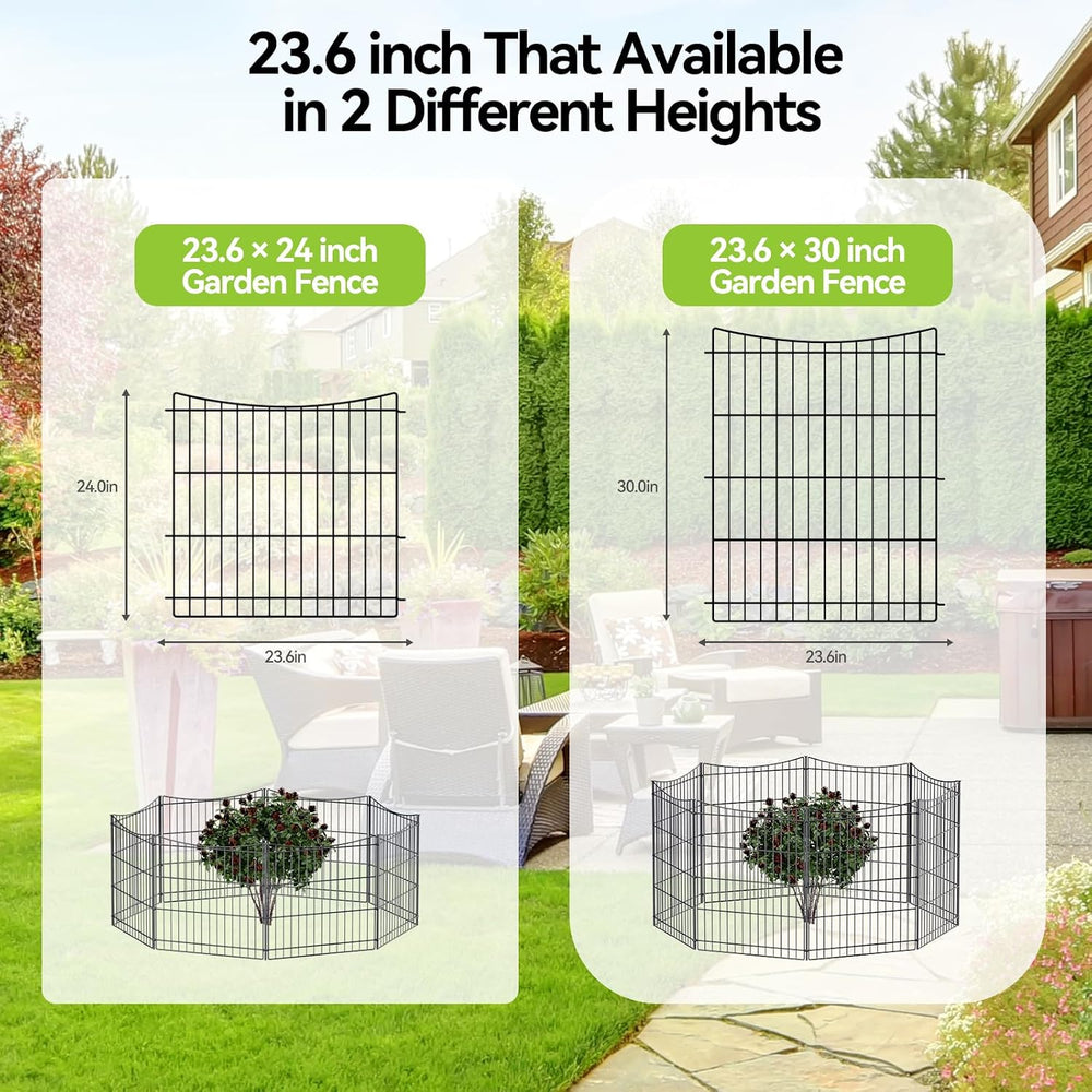 INJOPEXI Garden Fence 12 Panels 23.6ft(L)×24in(H) Decorative Garden Fences wi...