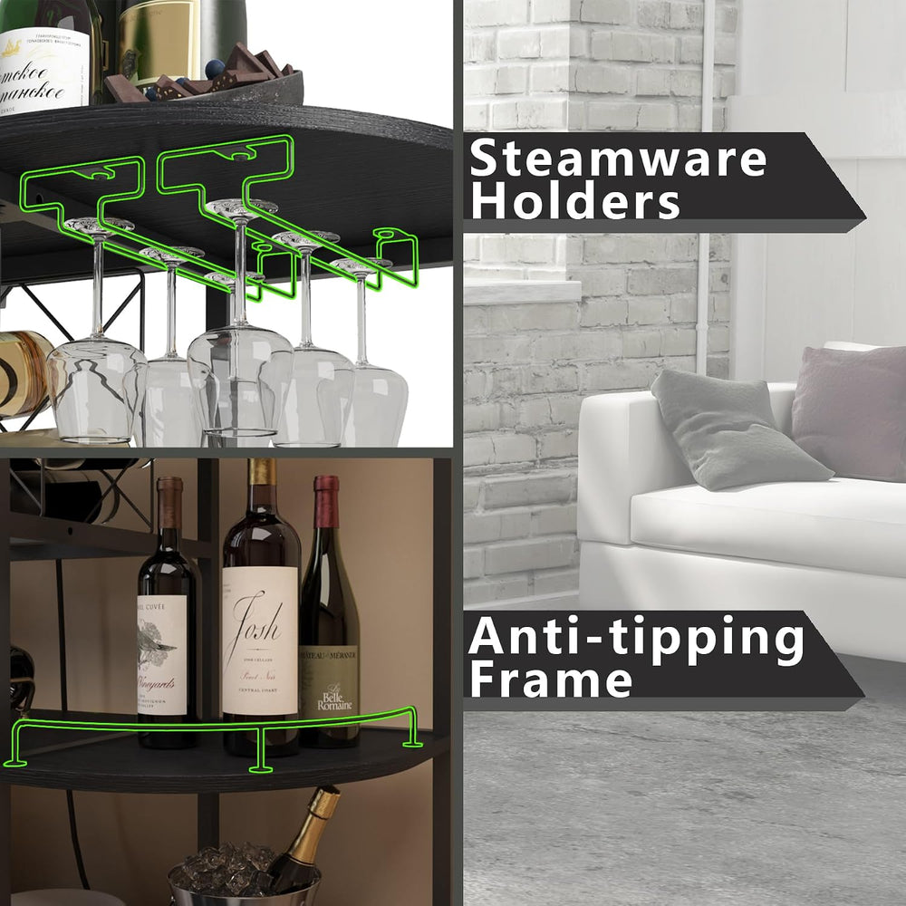 ZOPEND Wine Cabinet Coffee Table with Power Socket and LED Light, Three Tiers...