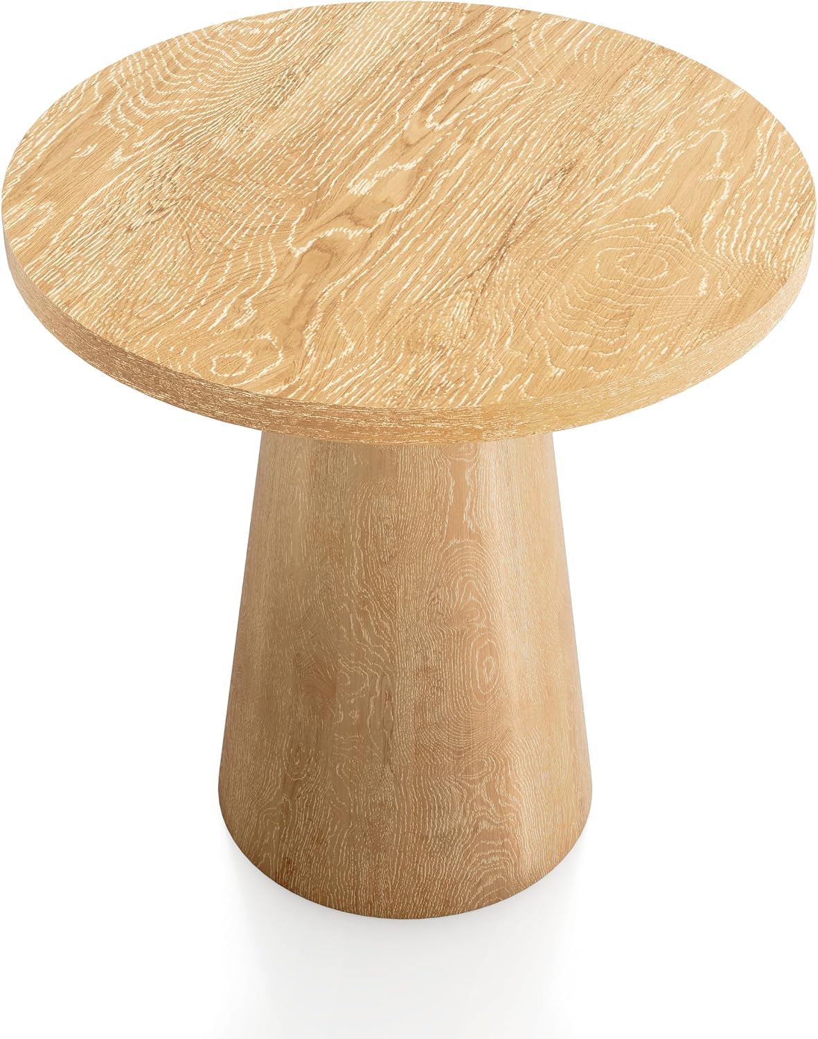 Furniture of America Lestara Modern Solid Wood 2-Piece Brown 29-inch Round End Table Set with Cone-Shaped Pedestal Base for Small Space, Living Room, Home Office, Oak