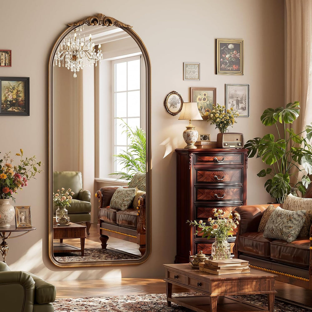 Arched Mirror Full Length 71 X 30 Wood Nature Walnut Light Brown