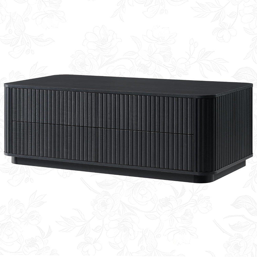 51" Fluted Coffee Table with 4 Drawers, Black Oak