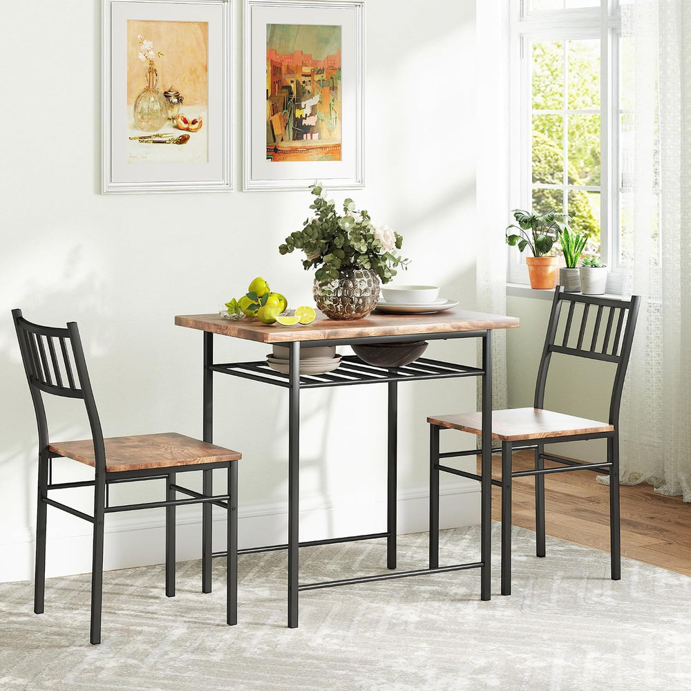 HOMCOM 3-Piece Dining Table Set for 2 Built-in Storage Rack Rustic Brown