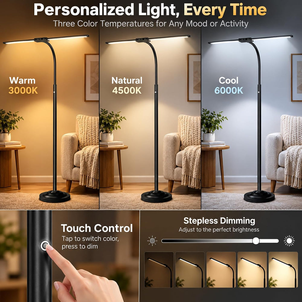 Cordless Floor Lamp Rechargeable 15W LED Floor Lamp with 7800mAh Battery