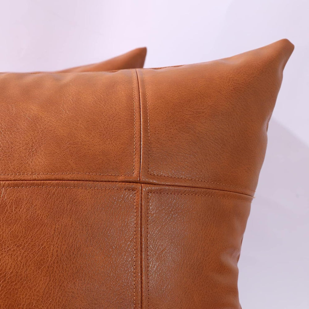 MANDIOO Set of 2 Classic Plaid Faux Leather Decorative Throw Pillow Covers,Ha...
