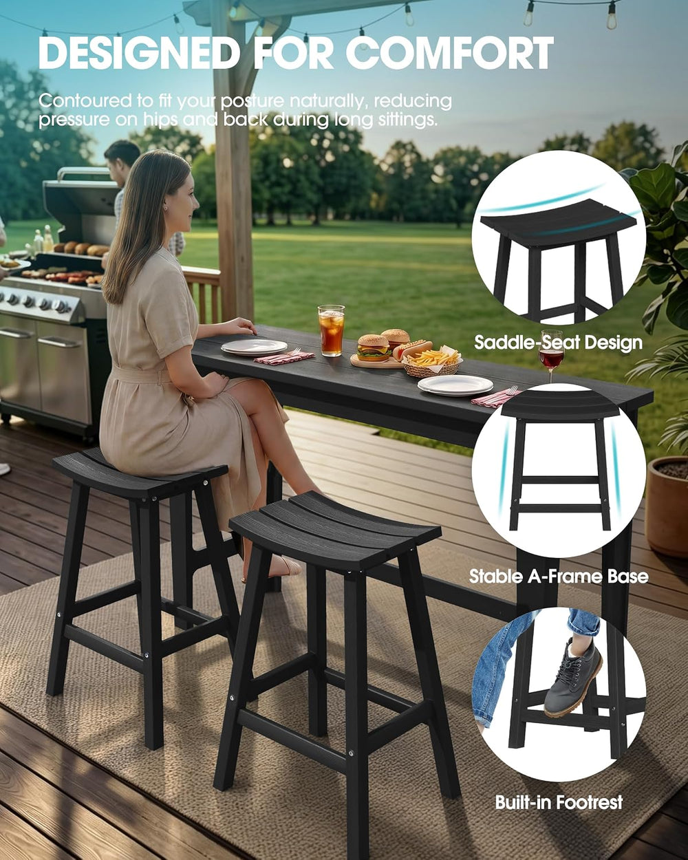 Ciokea 3 Pcs Outdoor Bar with Stools Set, 60" Extra Long High Top Table ...