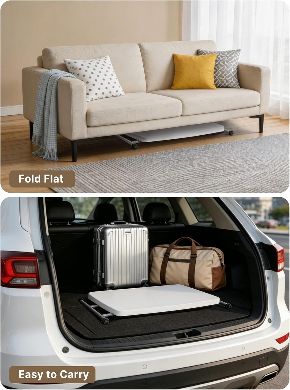 Small Folding Table 30 Inch Adjustable Height Portable TV Tray