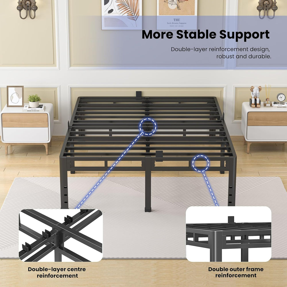 NKZ Queen Size Metal Platform Bed Frame, 24 Inch Dual-Layer Heavy Duty Base
