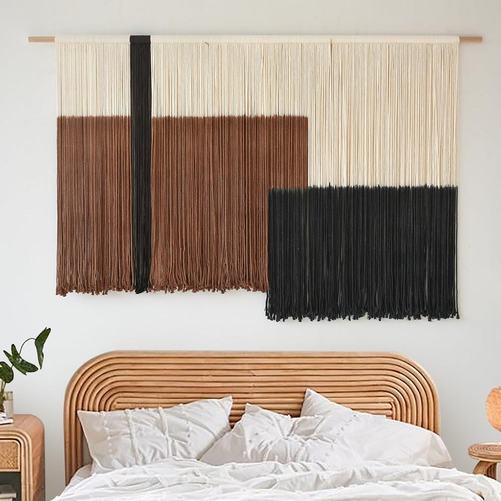 Macrame Wall Hanging Large Dip Dyed Brown Boho Fiber Art Decor 57"W*35&q...