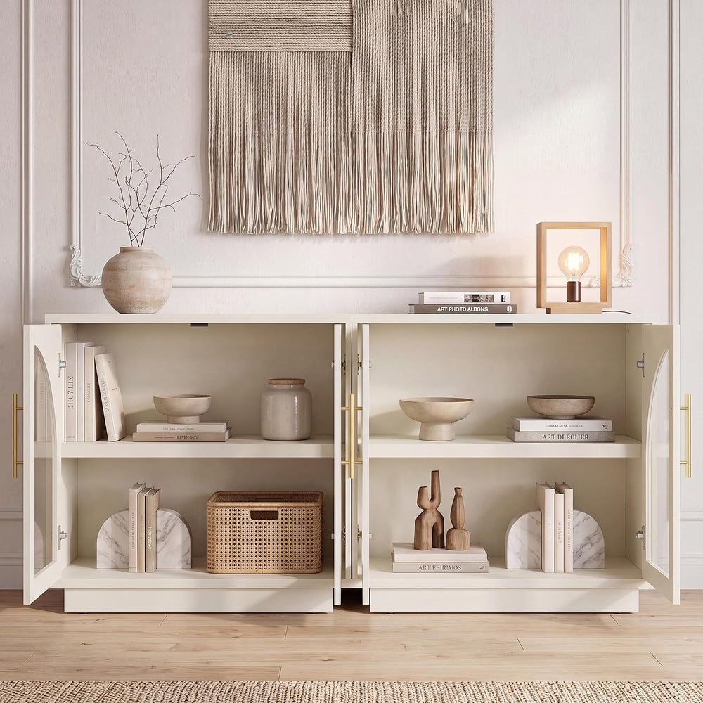 31.5" Accent Arched Glass Doors Sideboard cabinet 1-Piece, Beige(Not White)