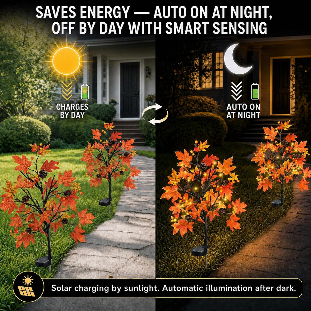 4 Pack Fall Solar Lights Outdoor Decorative,Maple Leaf Stake Lights