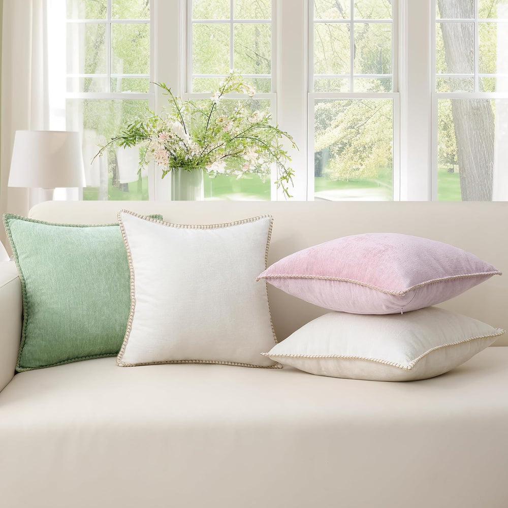decorUhome Soft Chenille Throw Pillow Covers 24x24 Set of 2 Blush Pink