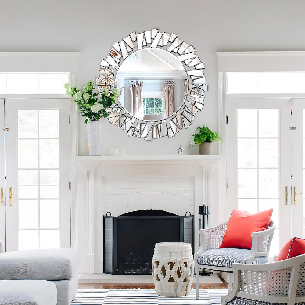 Round Mirror for Wall Decor, 36" Large Living Room Mirror with 3D Bevele...