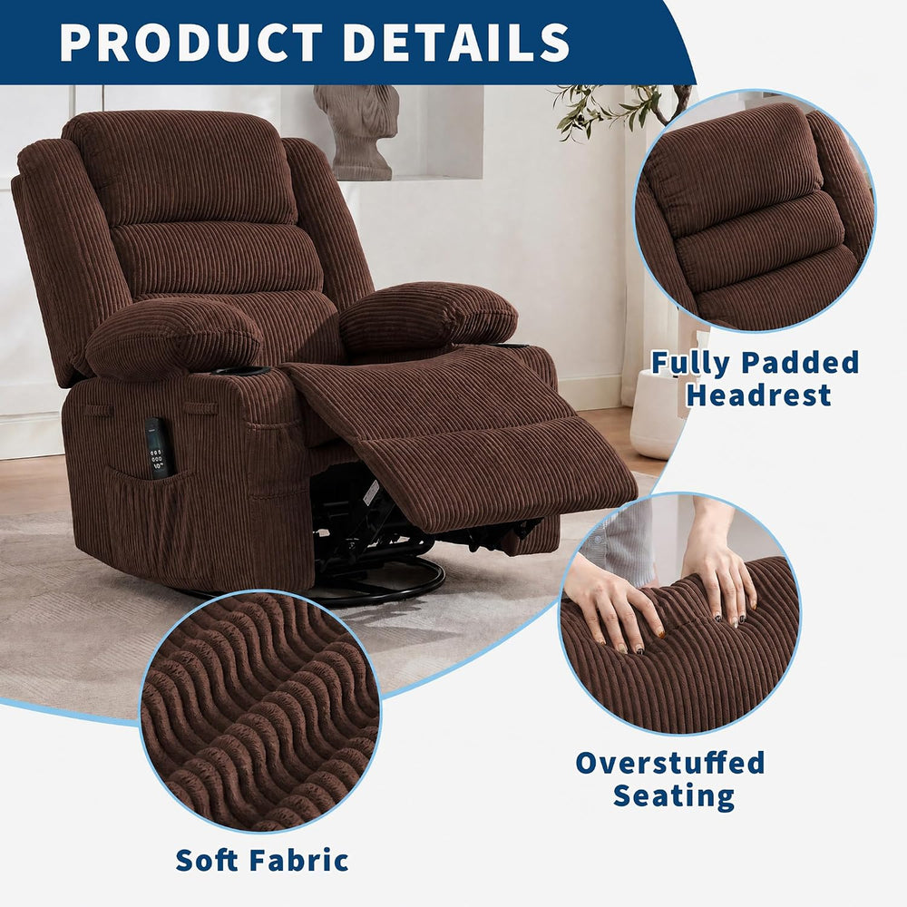 Garvee Rocking Recliner Chair for Adults Wide 360° Swivel Rocker Recliner
