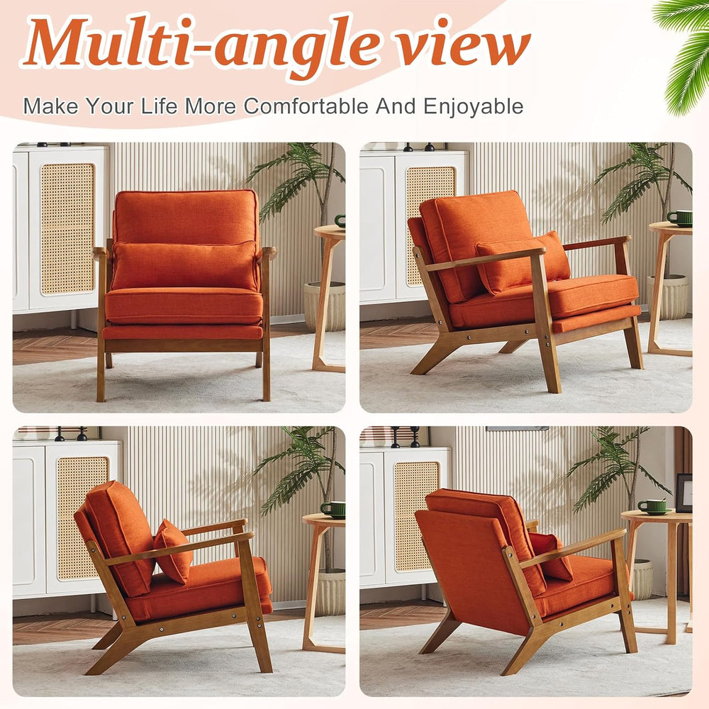 VINGLI Solid Wood Wide Armrests Accent Chair,Upholstered Mid Century Modern C...