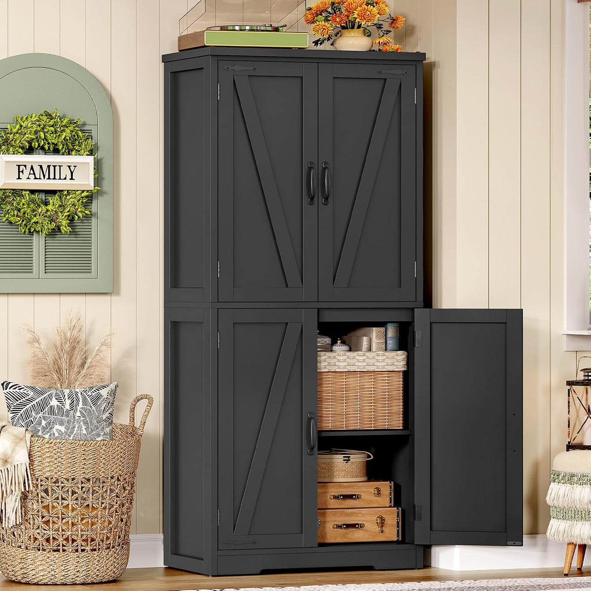 58.5" H Storage Cabinet, Farmhouse Kitchen Pantry Cabinet with 4 Doors