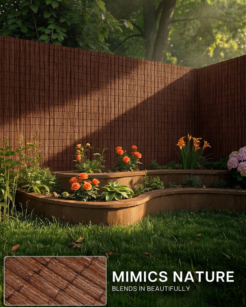 paramondo No Drilling Natural Privacy Fence Screen, Brown, 3×10 FT