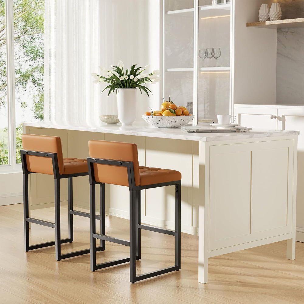 Bar Stools Set of 2, Modern Counter Height Bar Stools, Orange
