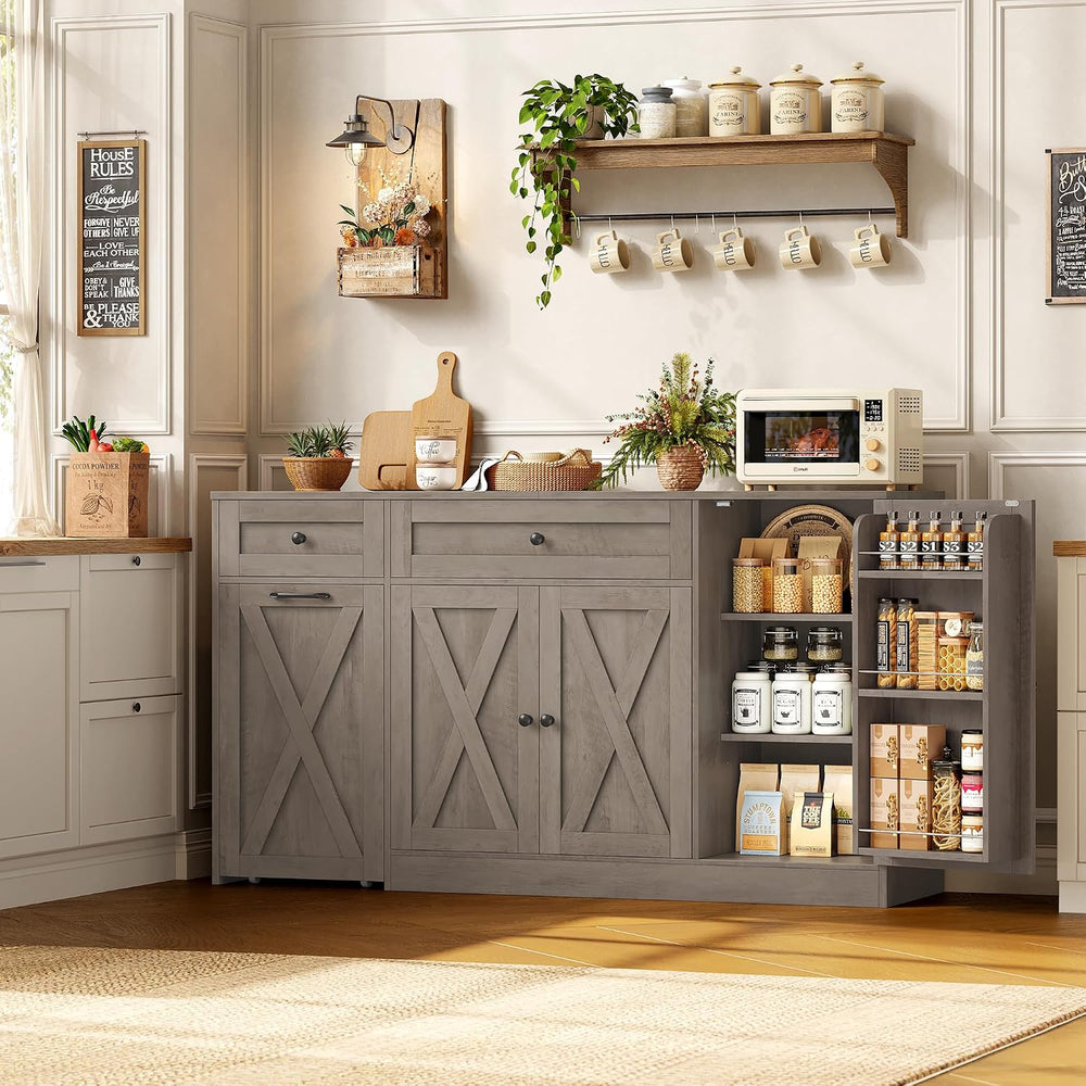 HOSTACK 59" W Kitchen Buffet Cabinet with Storage, Coffee Bar Cabinet, Grey