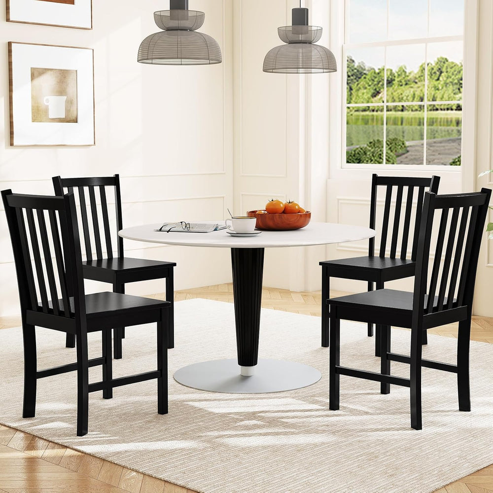 GIANTEX Black Dining Chairs Set of 4, Solid Rubber Wood Kitchen Chairs