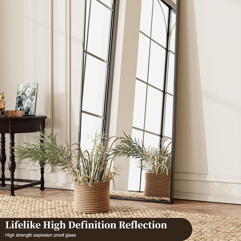 Krymnar 57"x21" Arched Full Length Mirror, Brushed Black Aluminum F...