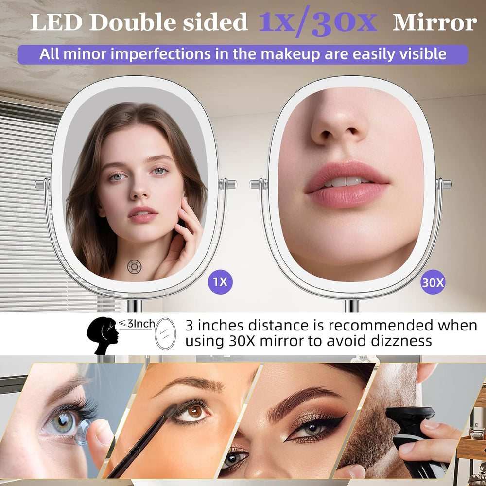 FUNTOUCH 5000mAh Rechargeable Wall Mounted Lighted Makeup Mirror, Chrome