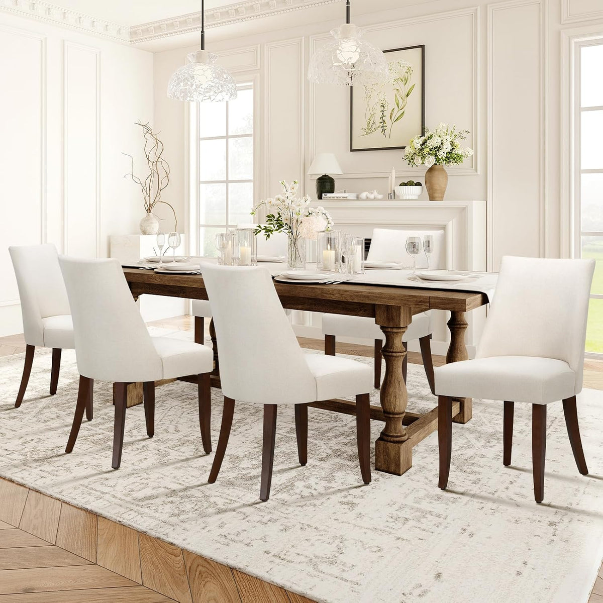 COLAMY Upholstered Modern Dining Room Chairs Set of 6, Beige