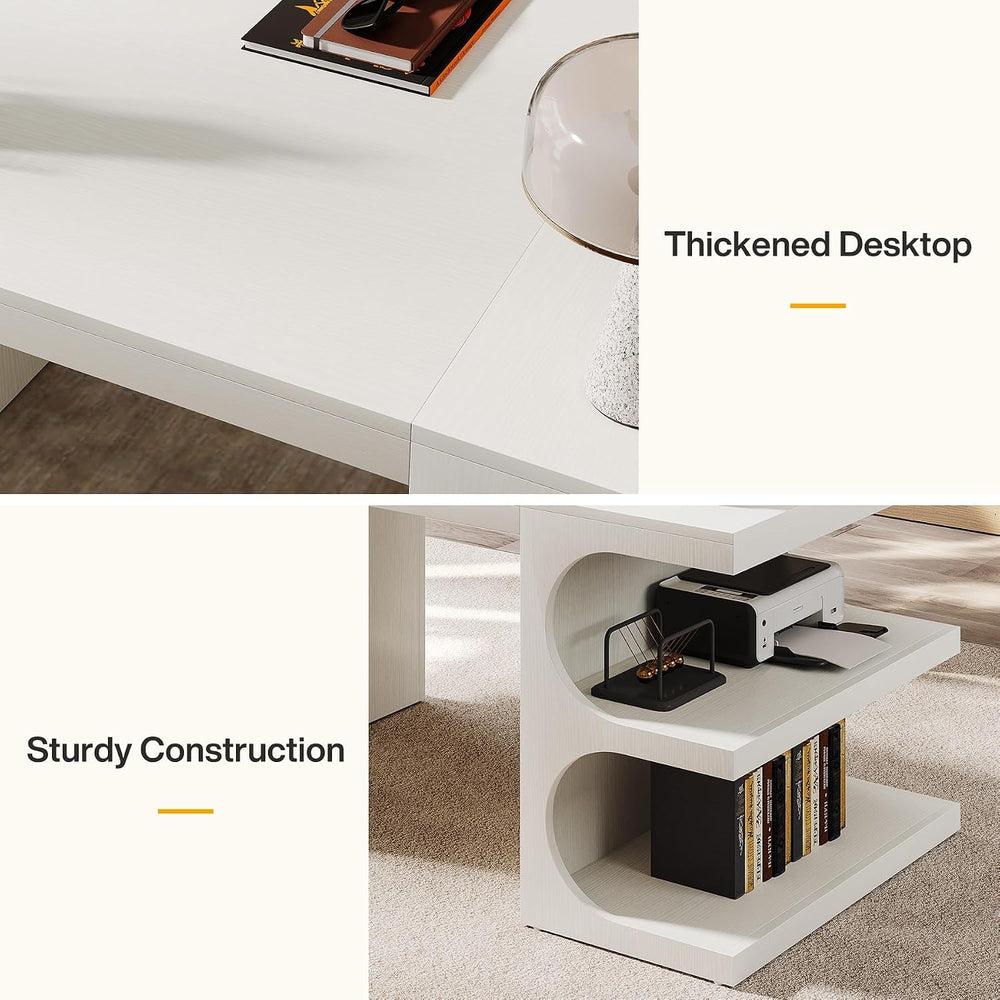 Tribesigns White Executive Office Desk, 63" Computer Desk with Storage S...