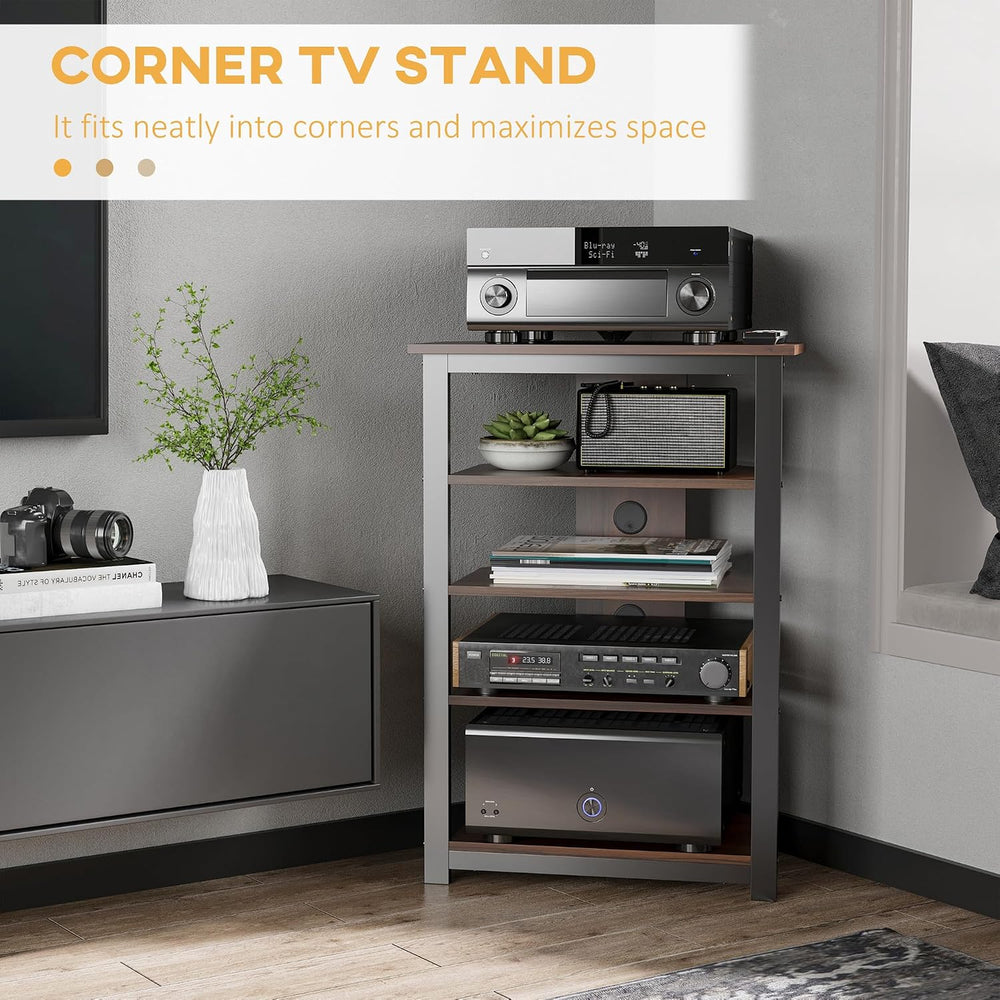 HOMCOM Media Stand with 4-Tier Audio Rack, AV Media Corner Shelf, Brown