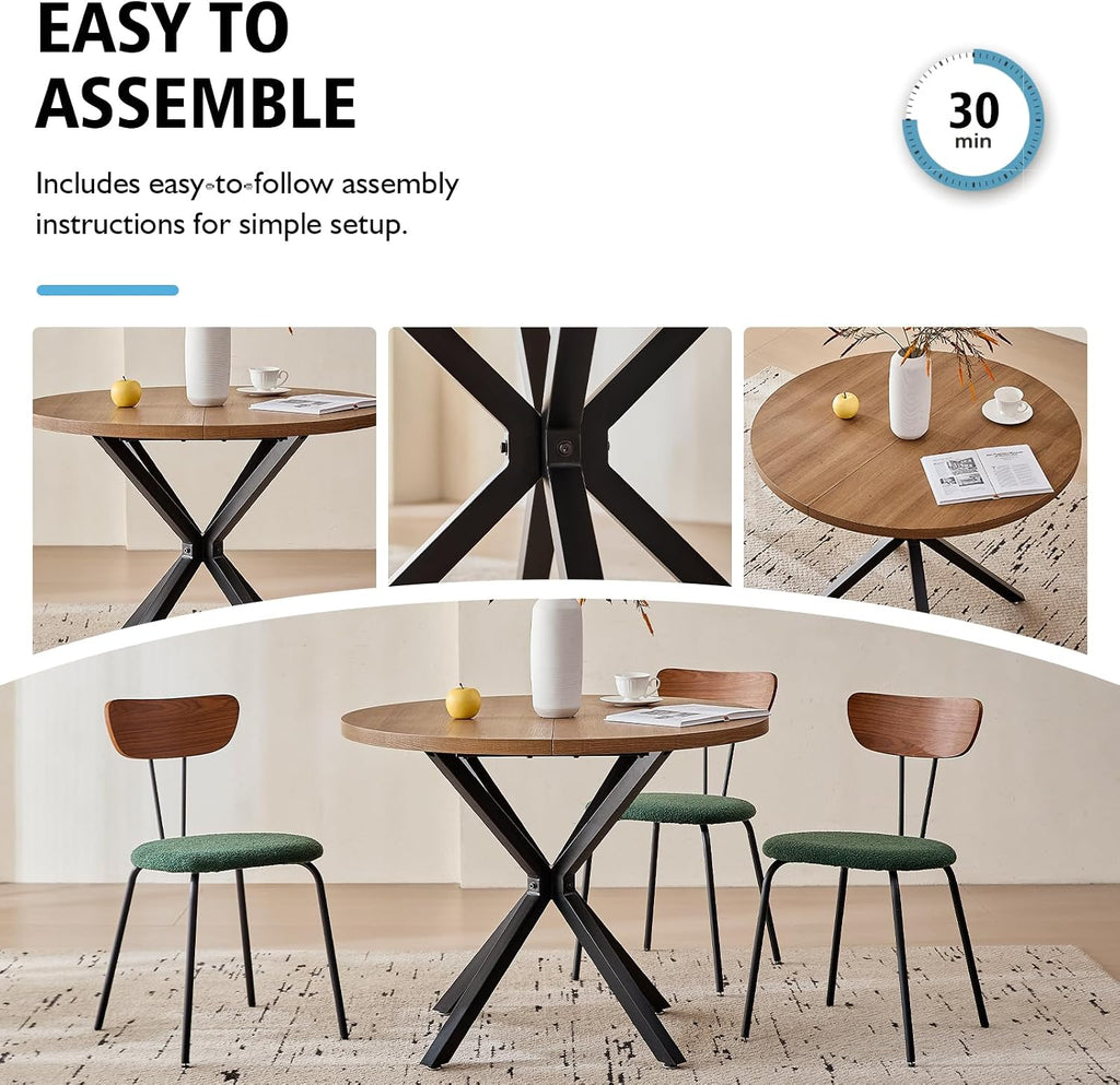 39" Brown Round Dining Table Set for 4 Green Chair