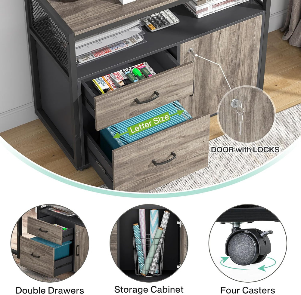 Tribesigns Grey Executive Desk with Cabinet, 55" L Shaped Computer Desk ...
