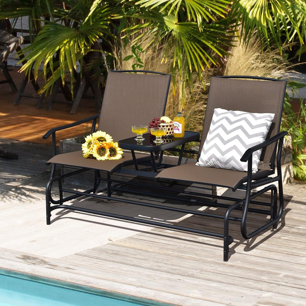 S AFSTAR 2-Person Outdoor Glider, Patio Glider Bench Chairs with Center Tempe...