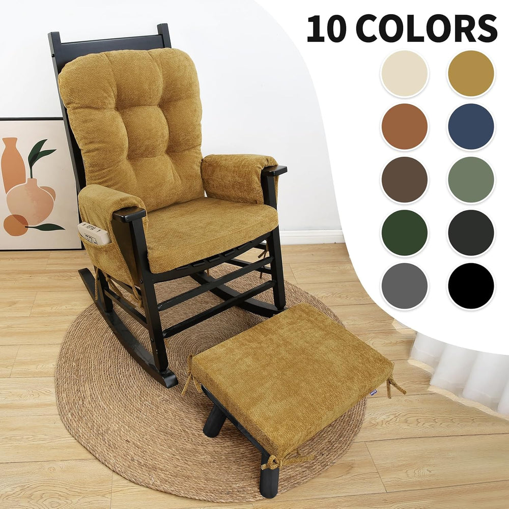5 PCS Glider Rocker Replacement Cushions with Storage Side Pocket, Luxuriy Ch...