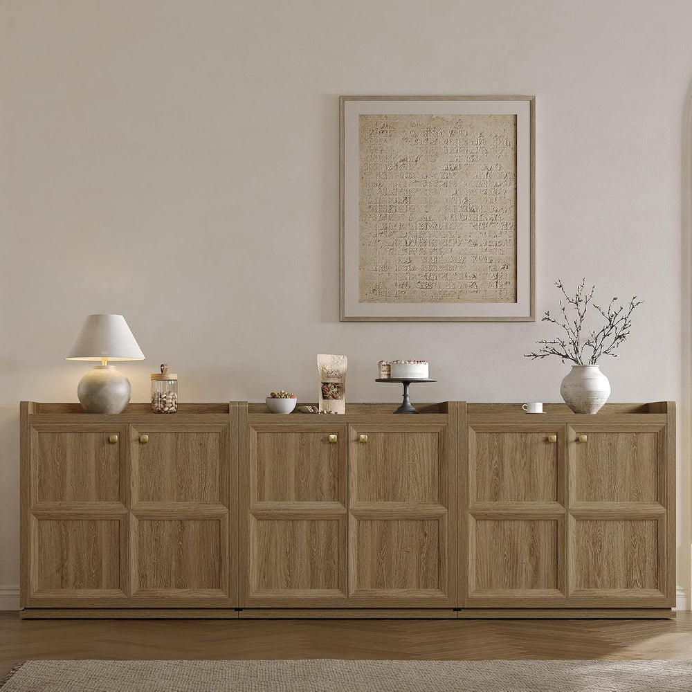 SICOTAS Sideboard Buffet Cabinet with 6 Doors & Shelves, Golden Handles