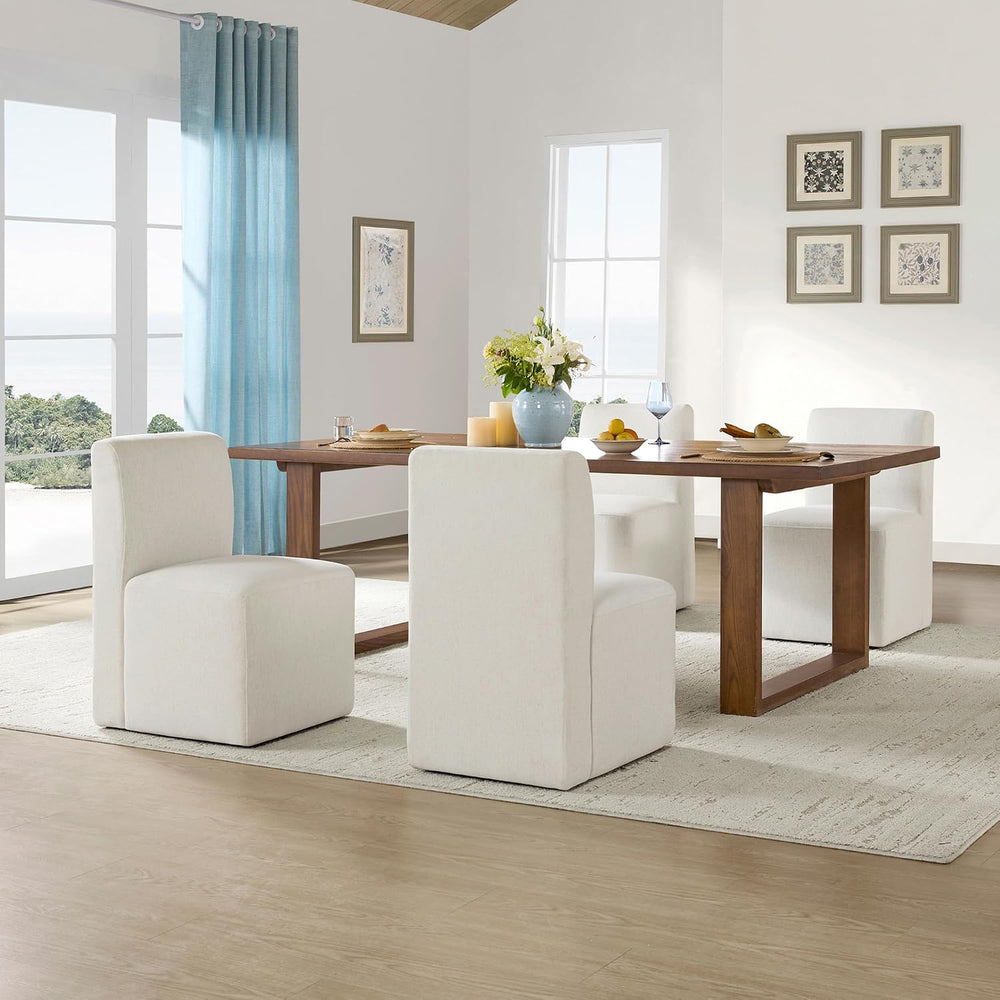 CHITA Dining Chairs with Casters Set of 4, Fully Assembled, Linen
