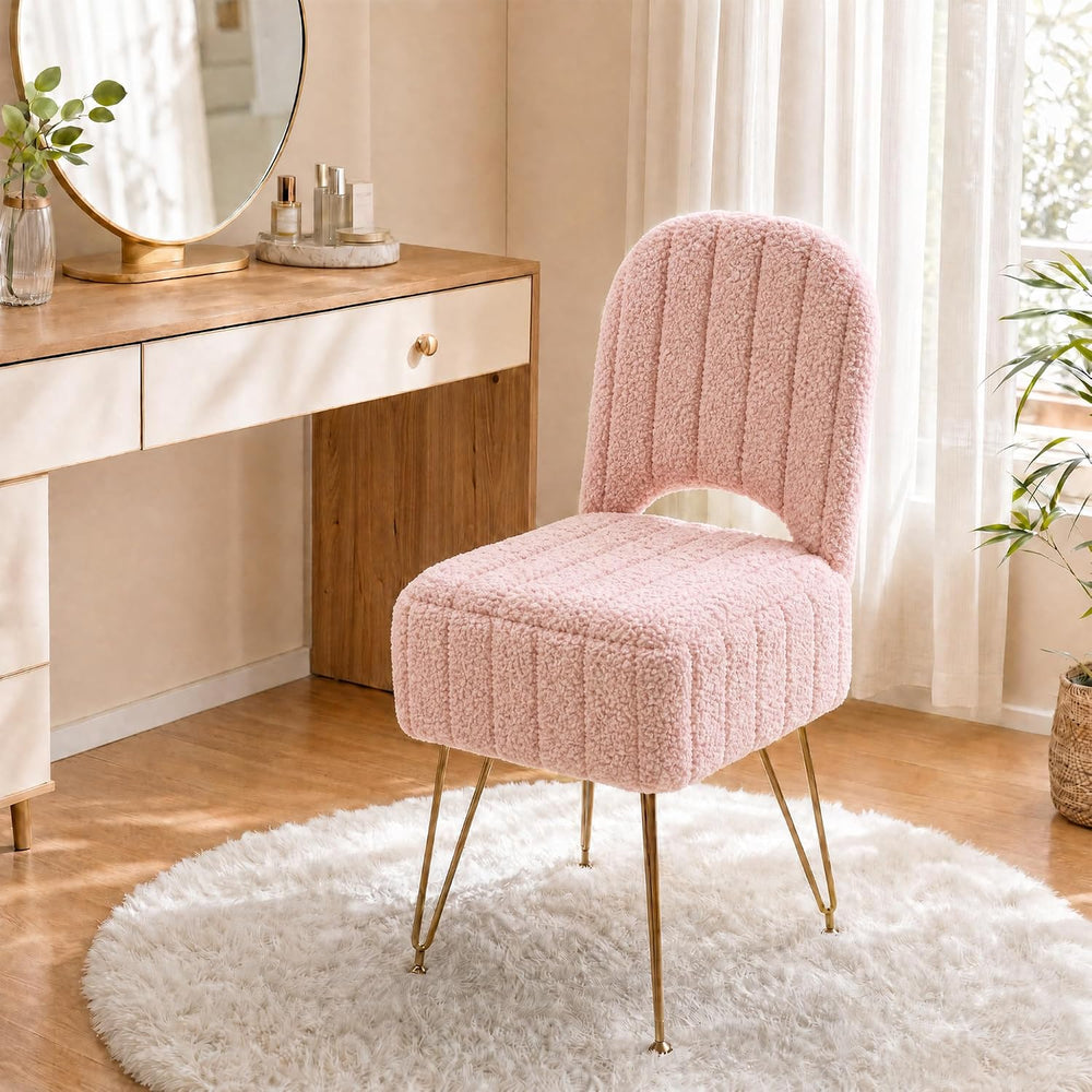Garvee Vanity Stool Chair with Backrest & Storage,Boucle Fabric,Pink,Large