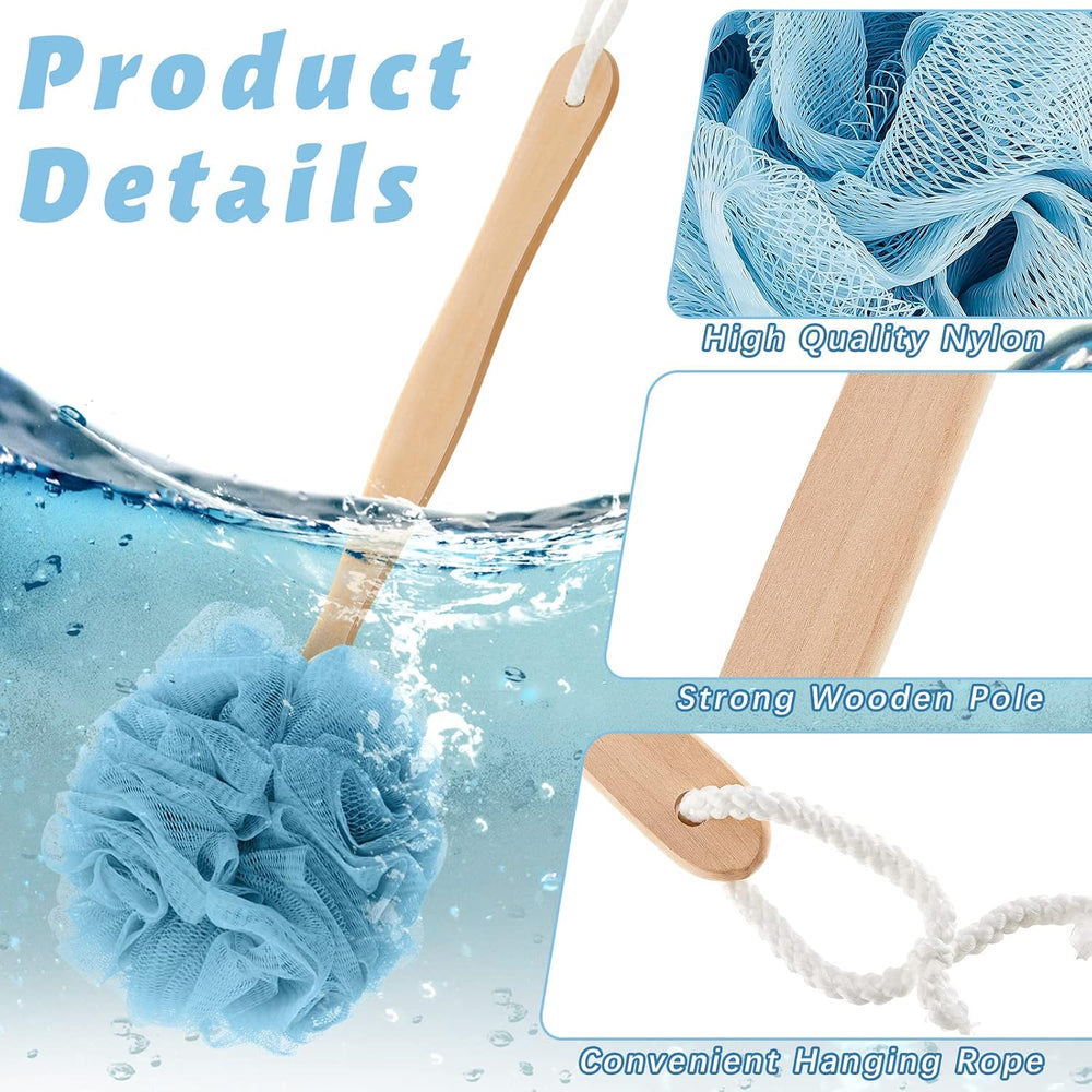 12 Pack Loofah with Long Handle, Back Scrubber for Shower,Dark Colors