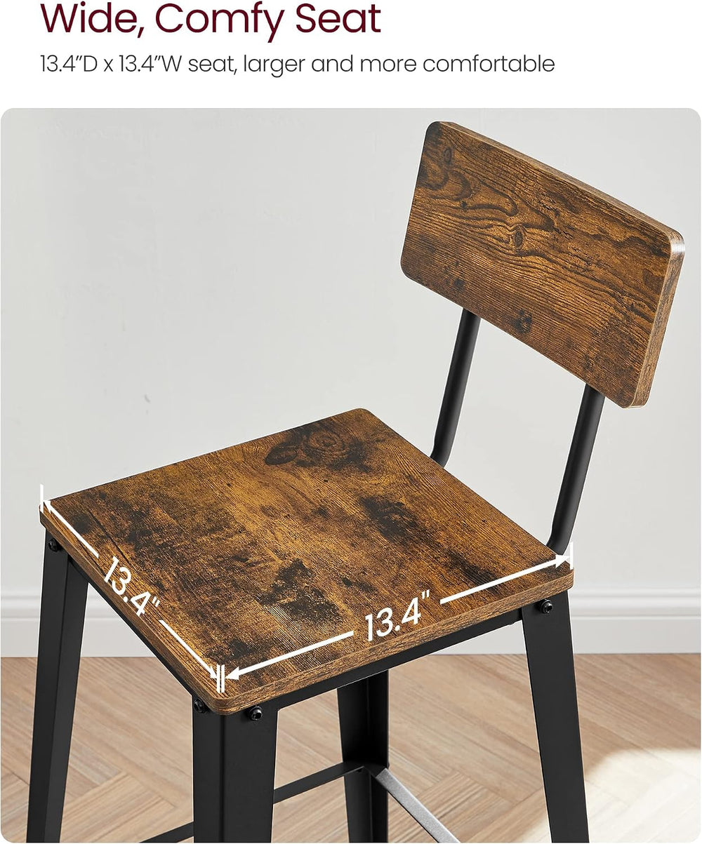 VASAGLE Bar Stools Set of 2, 29.7 Inches Tall, with Back, Steel Frame