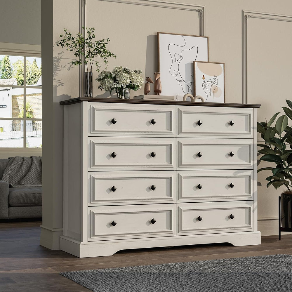 VVFLU Farmhouse 8 Drawer Dresser for Bedroom, 54" Wide Wood Dresser with...