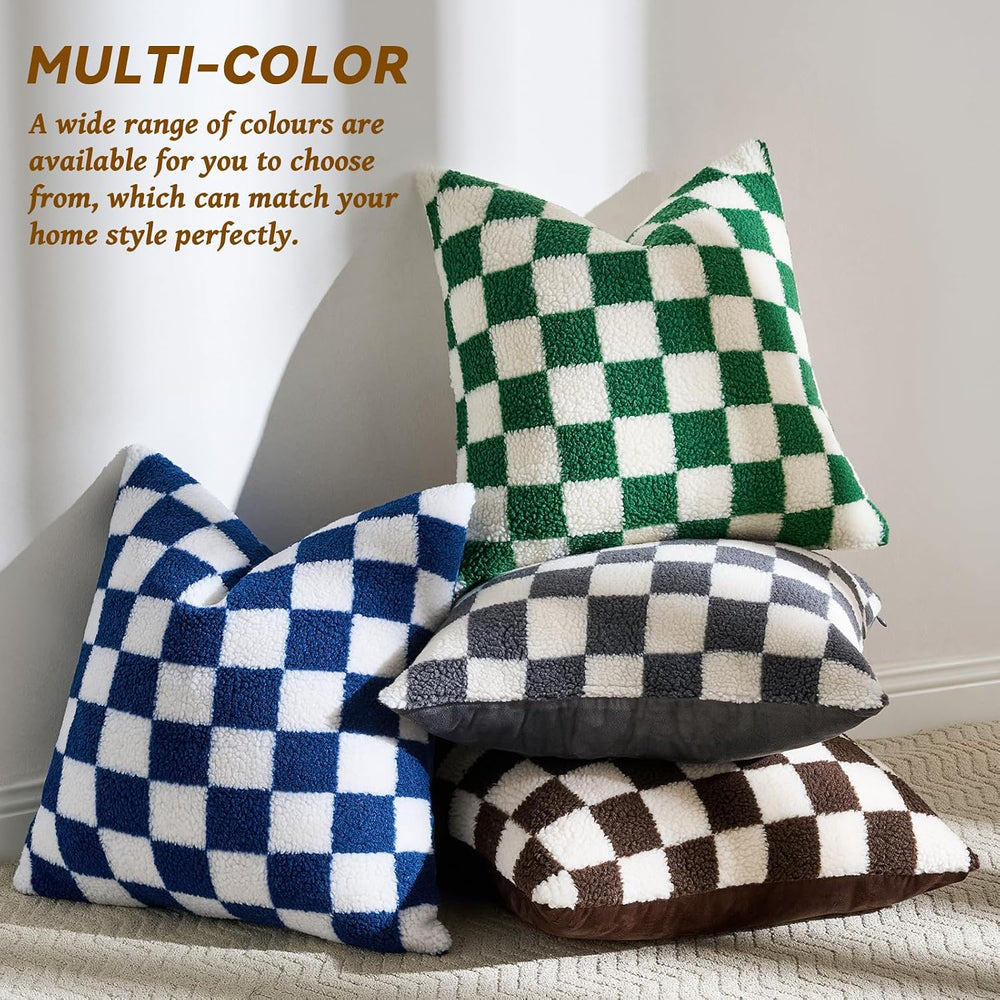 AmHoo 2 Pack Checkerboard Throw Pillow Covers 24x24 Inch Navy Blue