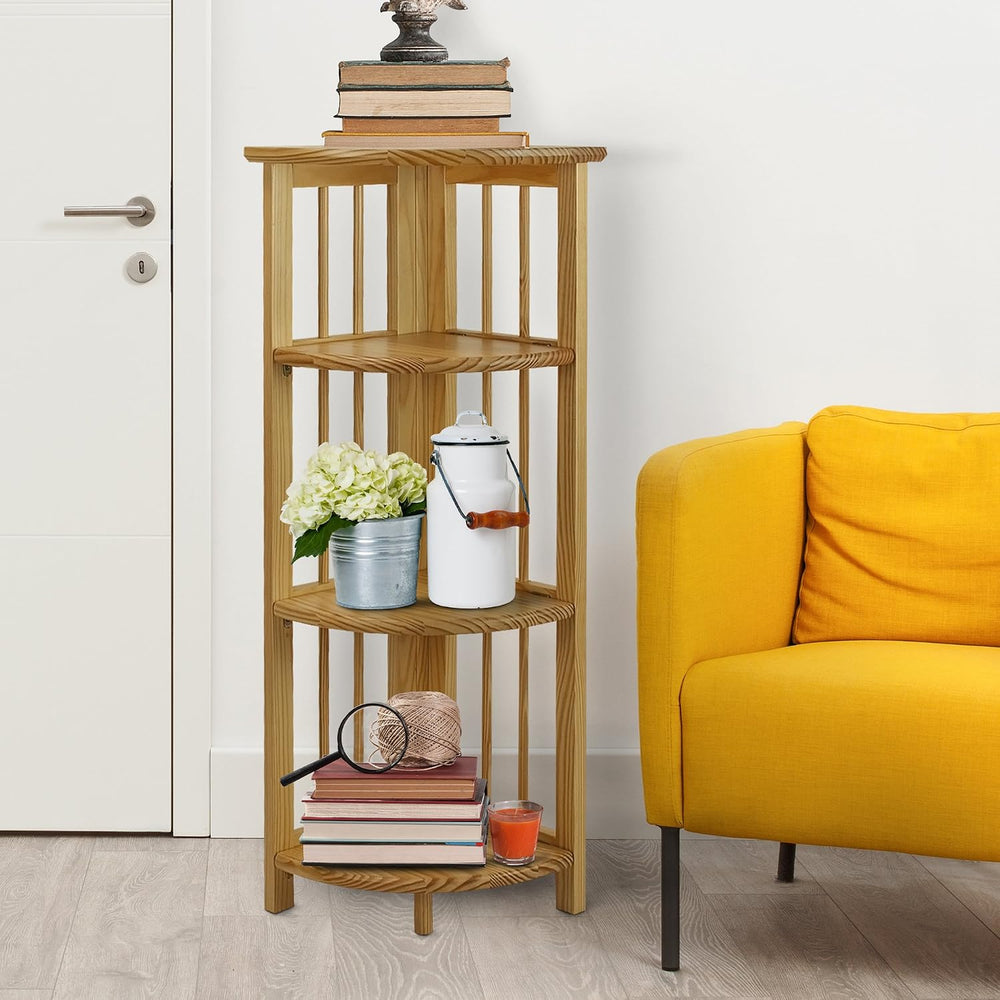 Casual Home Mission 4-Shelf Folding Solid Wood Corner Bookcase, Natural (New)